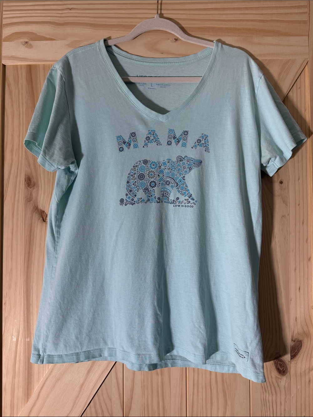 Life Is Good Light Blue 'MAMA' Floral Bear V-Neck Tee